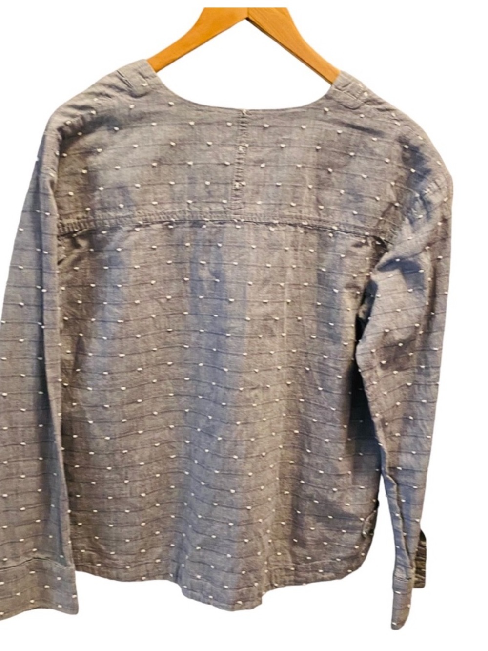 Derek Lam 10 Crosby Grey Swiss Dot Chambray V-Neck Popover Top - Picture 2 of 6